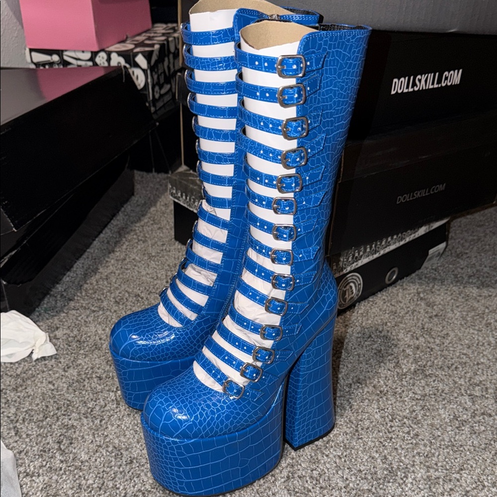 Current Mood Blue Croc Platform Boots - Picture 1 of 5